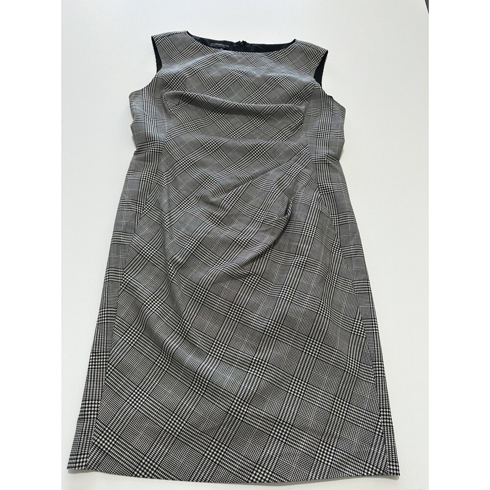 Lafayette 148 NY Della Plaid Sheath Dress Womens Size 12 Ruched Boat Neck Wool